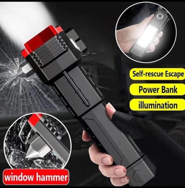 High-power Led Torch Light Rechargeable Flashlight And Multi Functional Tactical Hammer & Power Bank To Charge The Phone With Box