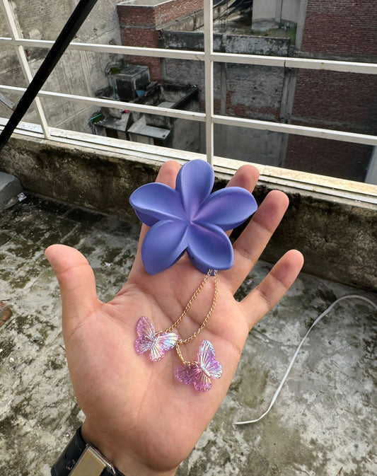 Flower Claw Clip With Hanging Butterfly