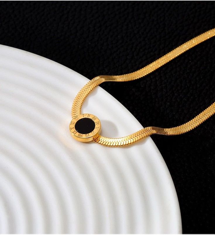 Stainless Steel Round Snake Roman Numerals Pendant