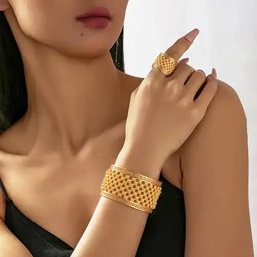 Gold Plated Bangle And Ring Set