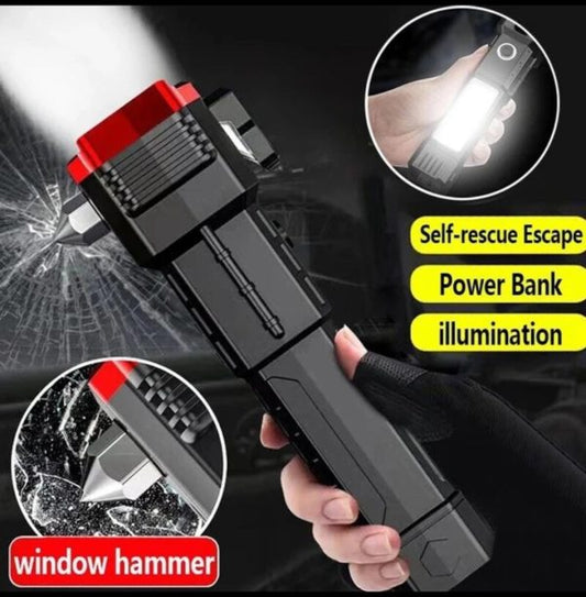High-power Led Torch Light Rechargeable Flashlight And Multi Functional Tactical Hammer & Power Bank To Charge The Phone With Box